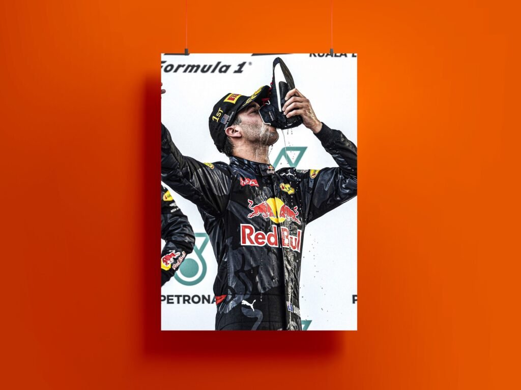 Daniel Ricciardo Shoey Canvas Wall Art - Red Bull Racing F1 Poster Print - Gift Idea for Him - Motorsports Fan Wall Decor - Image 3