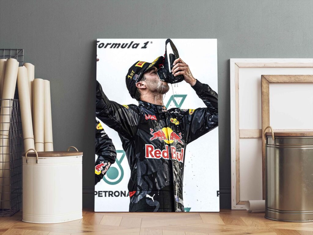 Daniel Ricciardo Shoey Canvas Wall Art - Red Bull Racing F1 Poster Print - Gift Idea for Him - Motorsports Fan Wall Decor - Image 6
