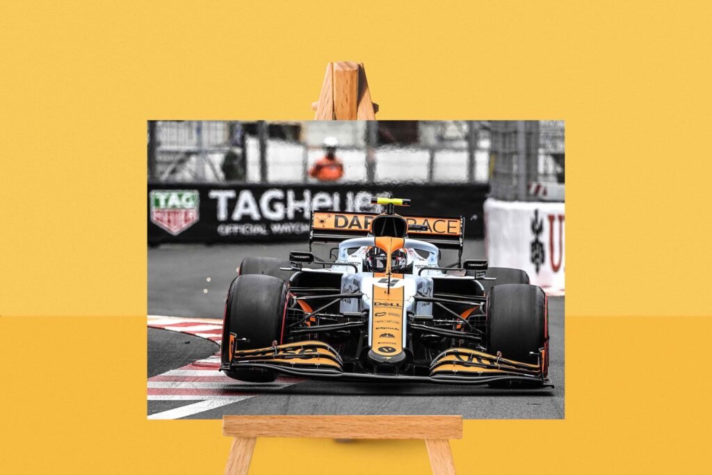 Lando Norris Poster, Formula 1 Mclaren Gulf 2021 Monaco GP Canvas Wall Art, Motorsport fans gift idea - Image 3