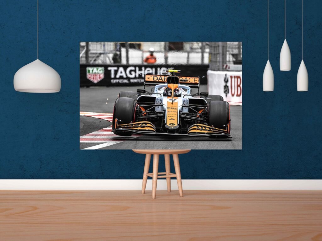 Lando Norris Poster, Formula 1 Mclaren Gulf 2021 Monaco GP Canvas Wall Art, Motorsport fans gift idea - Image 5