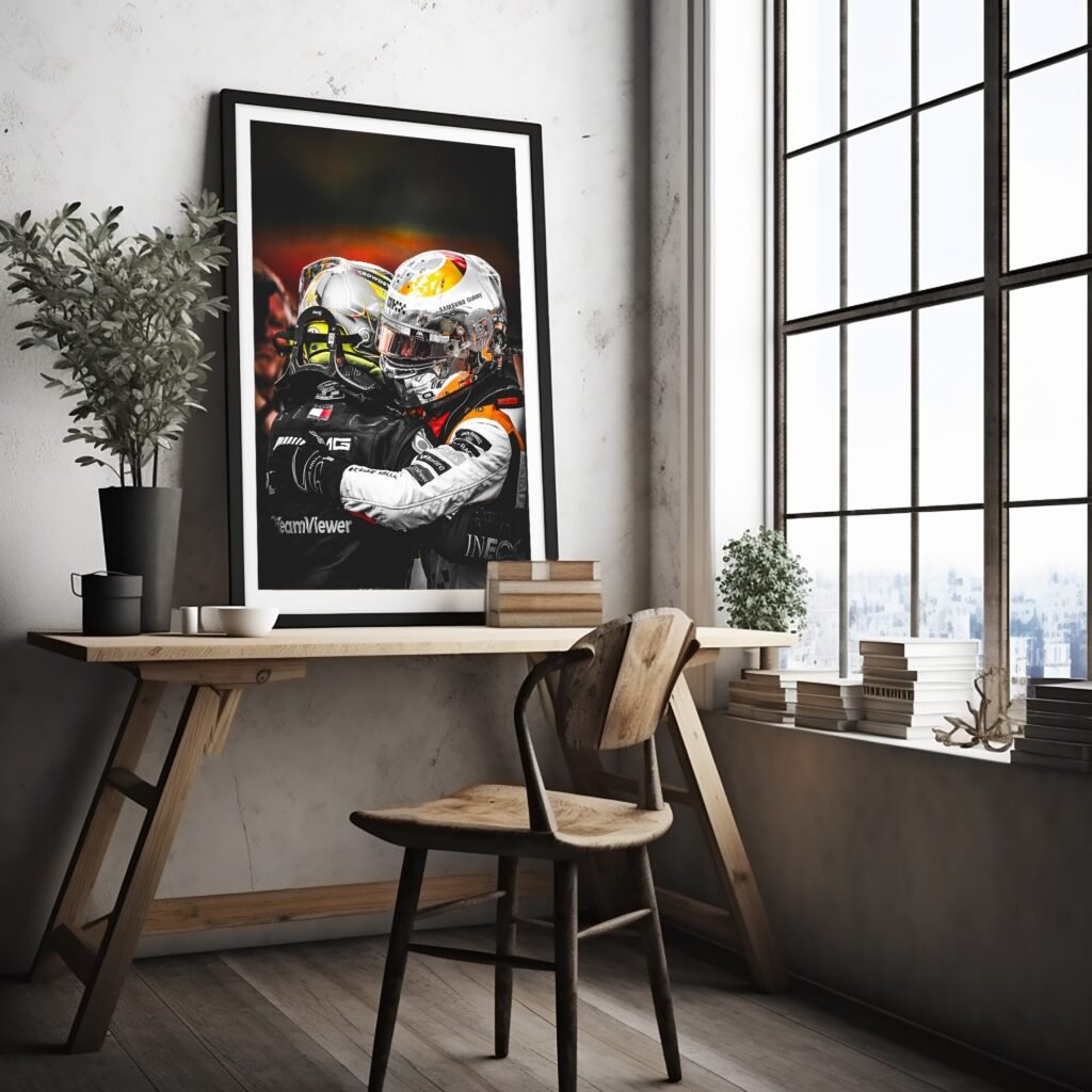 Lewis Hamilton and Lando Norris Poster, Formula 1 canvas wall art, Mclaren and Mercedes F1 print, Sports poster - Image 3
