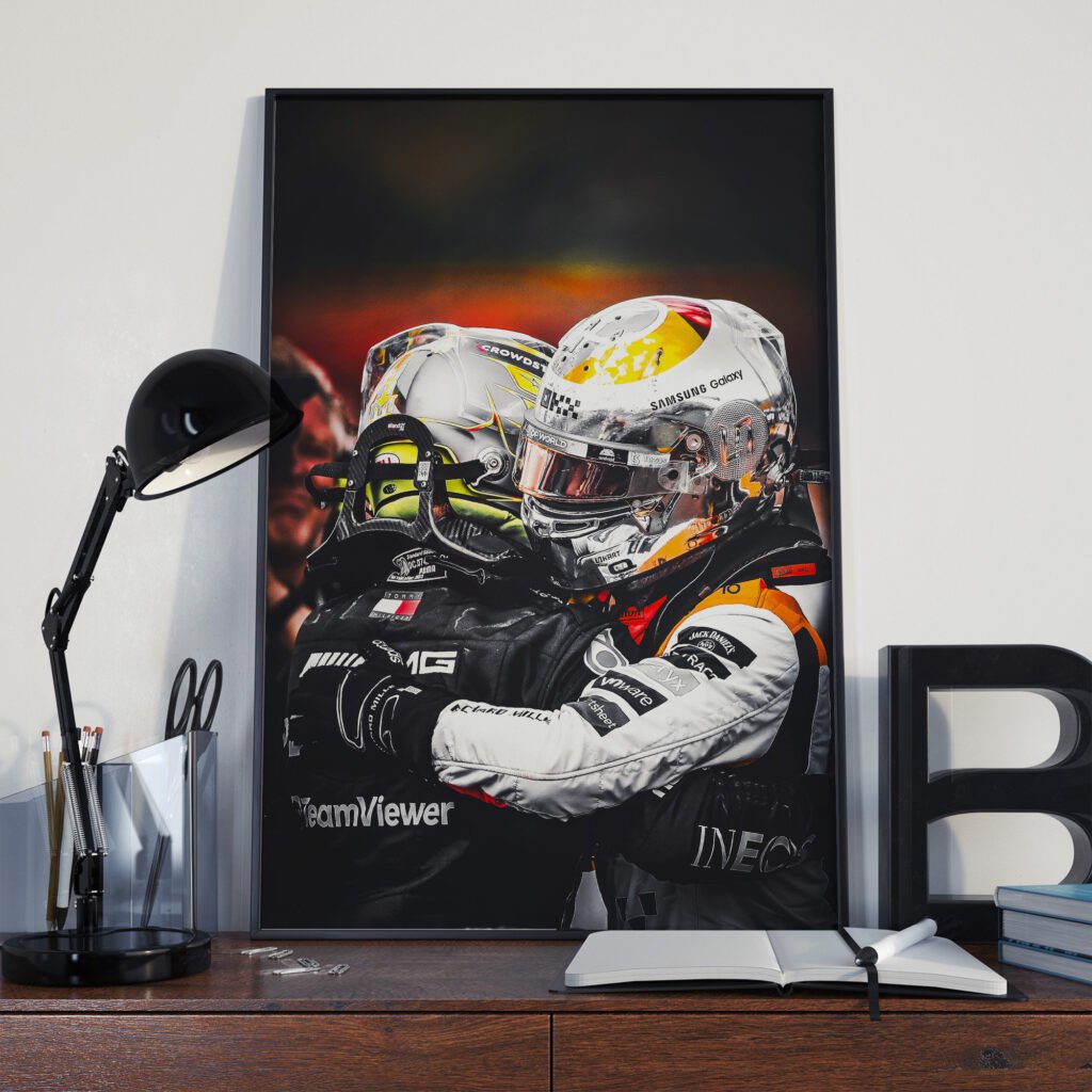 Lewis Hamilton and Lando Norris Poster, Formula 1 canvas wall art, Mclaren and Mercedes F1 print, Sports poster - Image 7