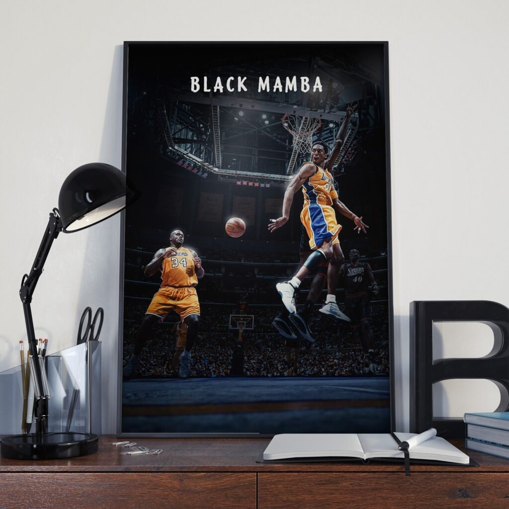 Kobe Bryant Poster Print, Mamba mentality, Shaq Basketball print, NBA Canvas, Lakers wall art - Image 3