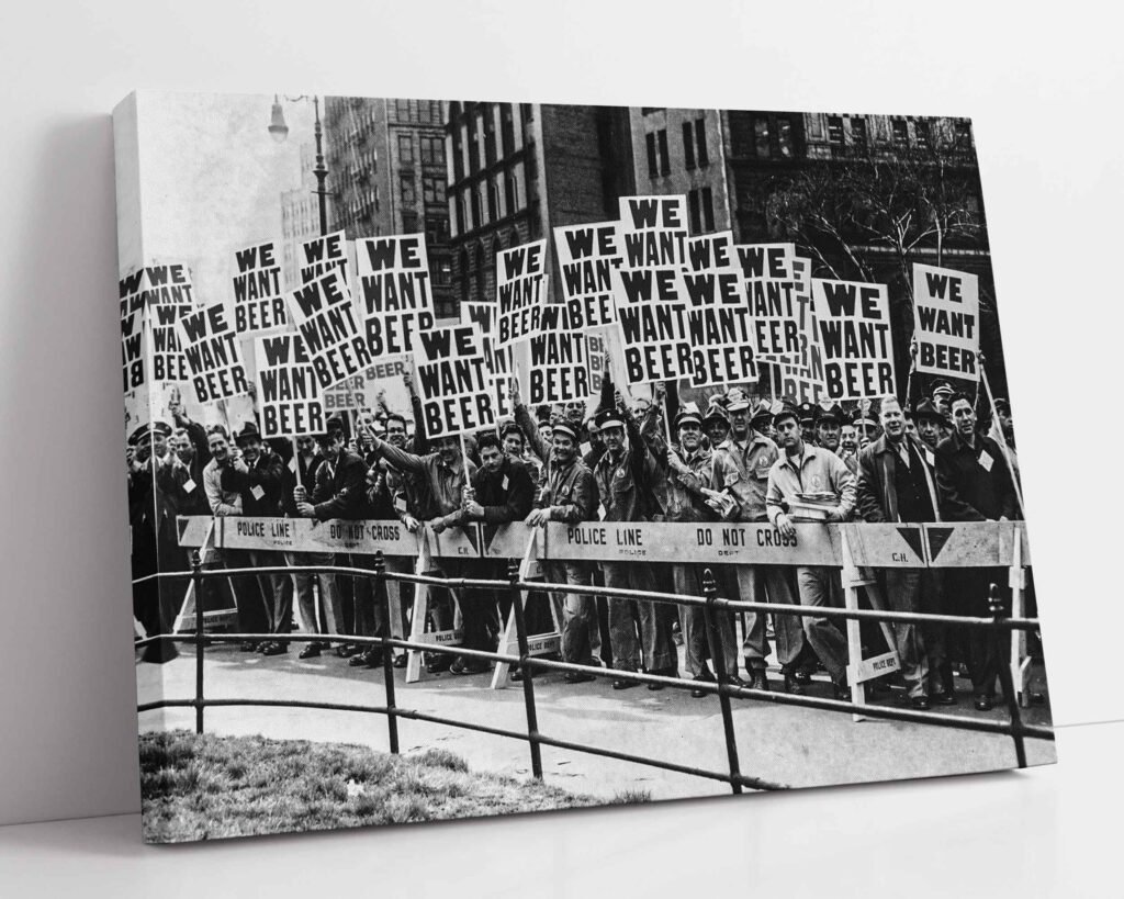 We Want Beer Protest Poster, Black And white Retro Historic Canvas Wall Art print - Image 3