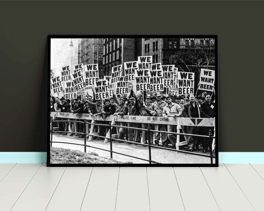 We Want Beer Protest Poster, Black And white Retro Historic Canvas Wall Art print - Image 5