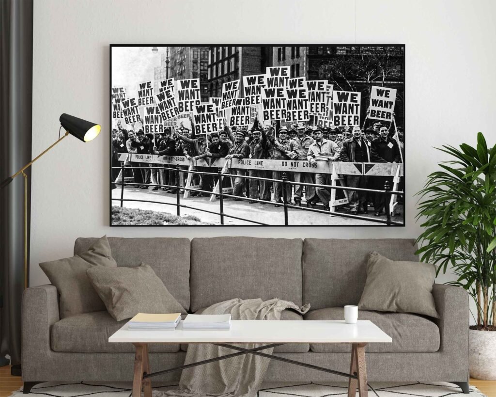 We Want Beer Protest Poster, Black And white Retro Historic Canvas Wall Art print - Image 8