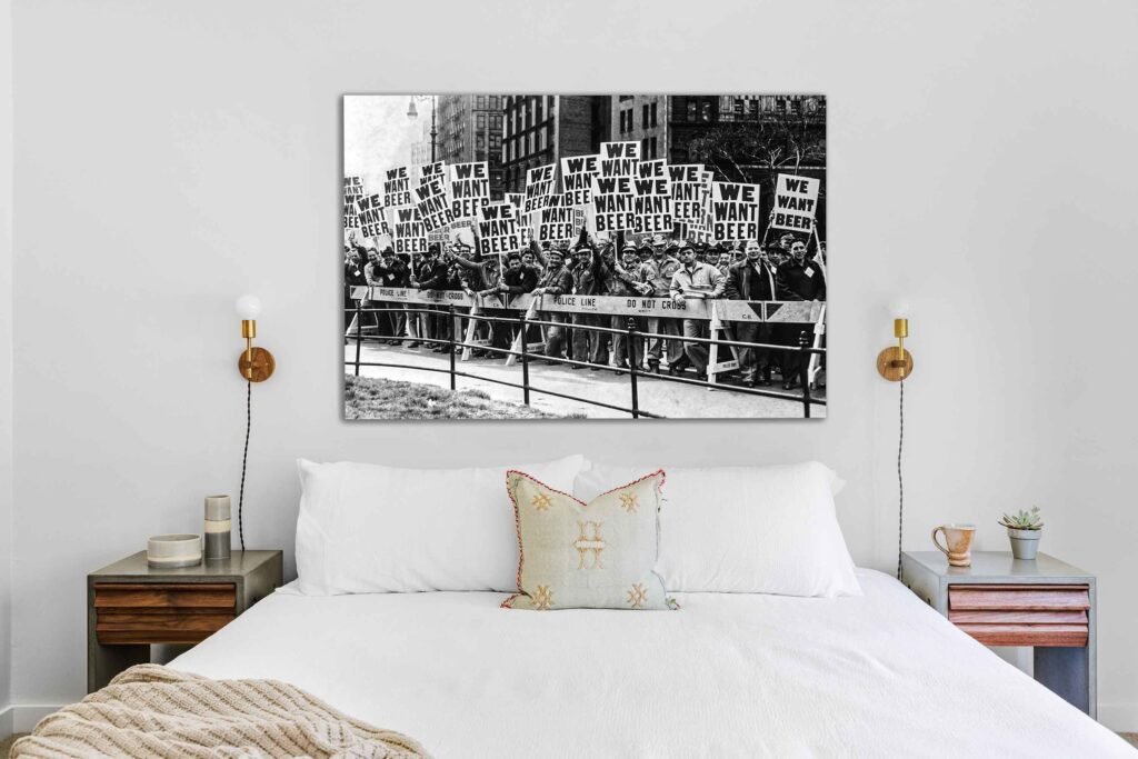 We Want Beer Protest Poster, Black And white Retro Historic Canvas Wall Art print - Image 4