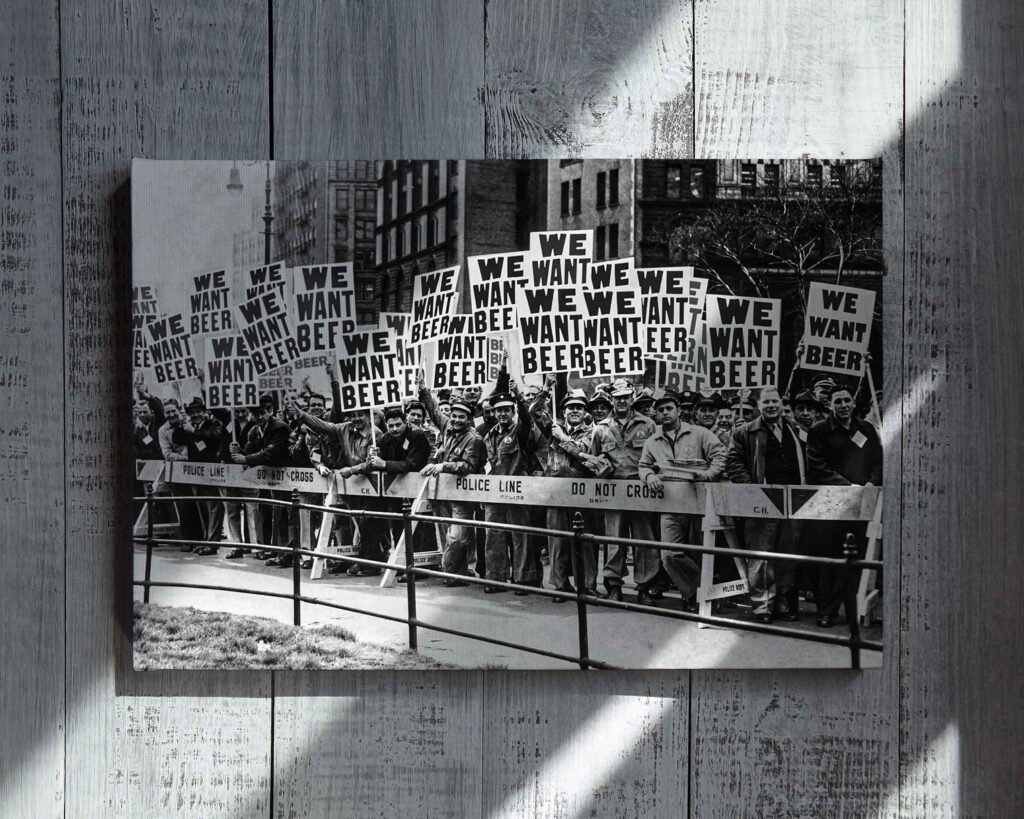 We Want Beer Protest Poster, Black And white Retro Historic Canvas Wall Art print - Image 7