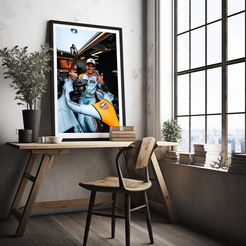 Lando Norris Poster, Formula 1 Mclaren Gulf 2021 F1 car Monaco GP Canvas Wall Art - Image 3