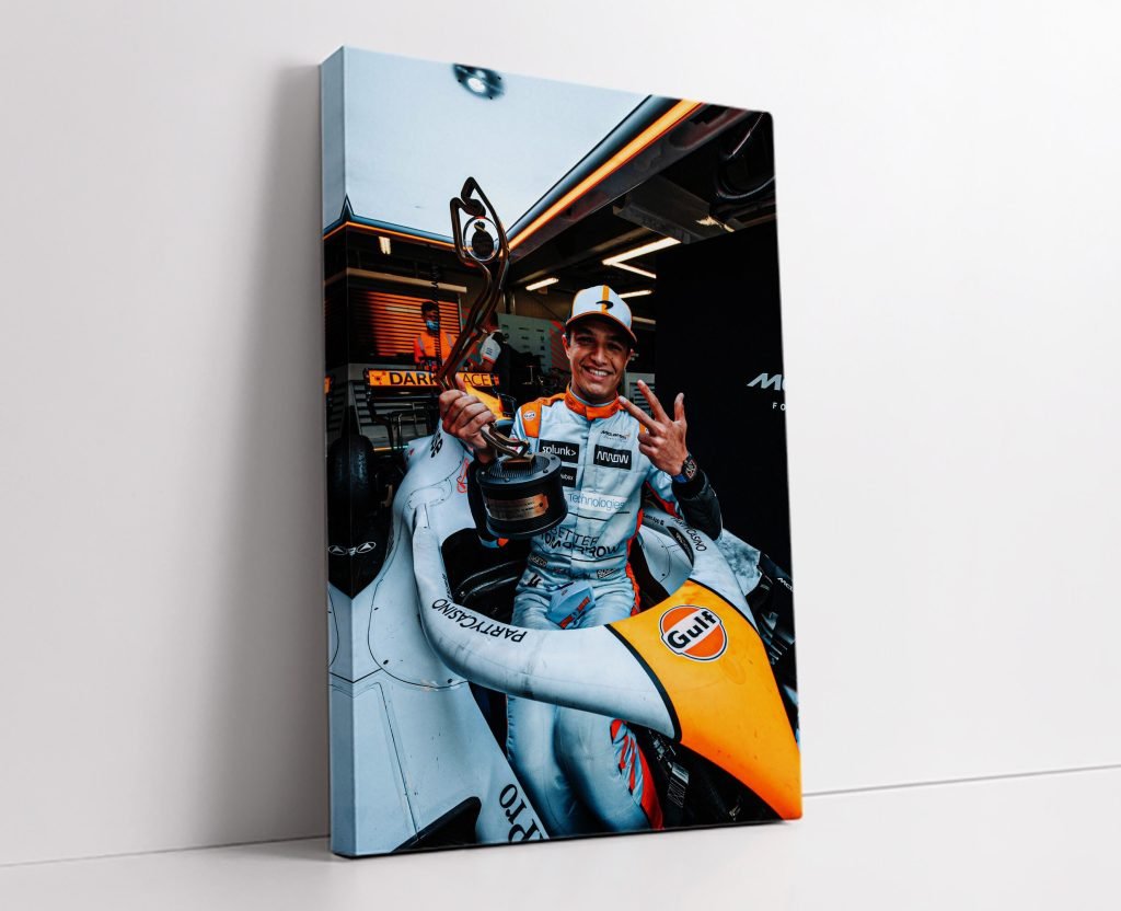 Lando Norris Poster, Formula 1 Mclaren Gulf 2021 F1 car Monaco GP Canvas Wall Art - Image 4