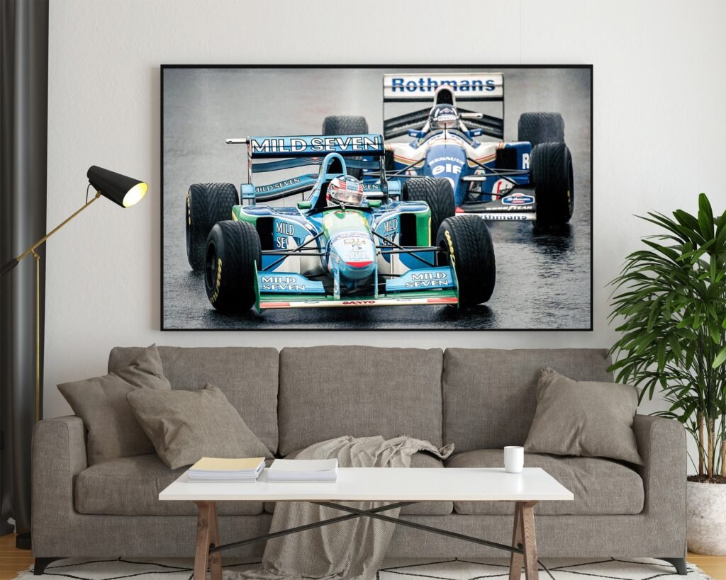 Michael Schumacher and Damon Hill Retro Formula 1 poster print or  Canvas Wall Art Decor - 1994 Benetton - Motorsport gift - Image 3