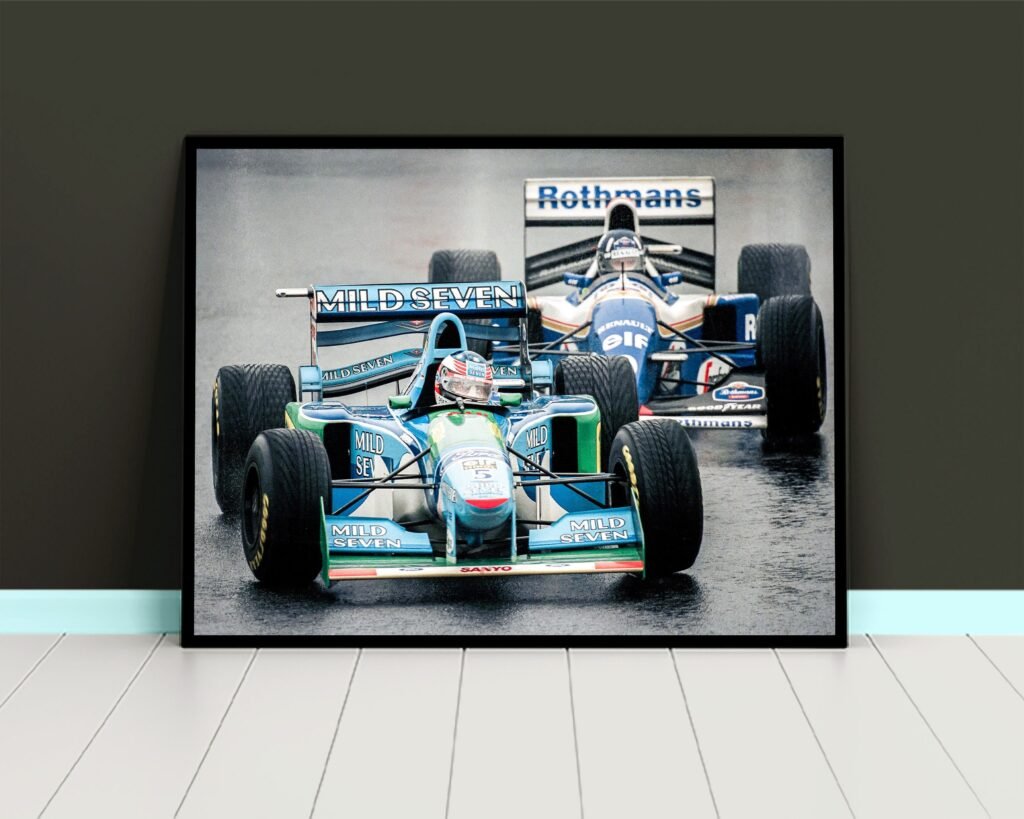 Michael Schumacher and Damon Hill Retro Formula 1 poster print or  Canvas Wall Art Decor - 1994 Benetton - Motorsport gift - Image 4