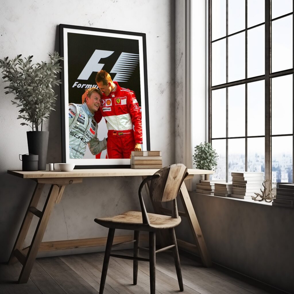 Michael Schumacher and Kimi Raikkonen Formula 1 poster print  - Ferrari F1 Canvas Wall Art Decor - Motorsport gift idea for him - Image 3