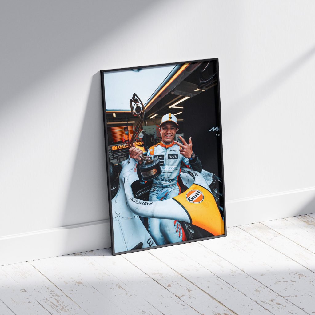 Lando Norris Poster, Formula 1 Mclaren Gulf 2021 F1 car Monaco GP Canvas Wall Art - Image 6