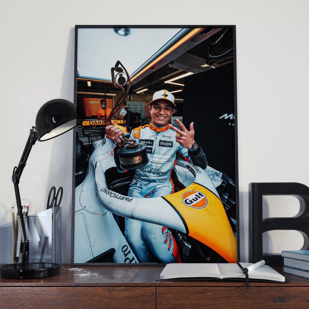 Lando Norris Poster, Formula 1 Mclaren Gulf 2021 F1 car Monaco GP Canvas Wall Art - Image 7