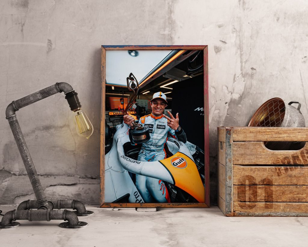 Lando Norris Poster, Formula 1 Mclaren Gulf 2021 F1 car Monaco GP Canvas Wall Art - Image 8
