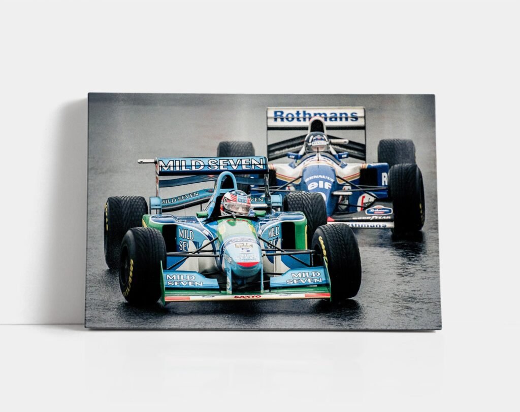 Michael Schumacher and Damon Hill Retro Formula 1 poster print or  Canvas Wall Art Decor - 1994 Benetton - Motorsport gift - Image 5