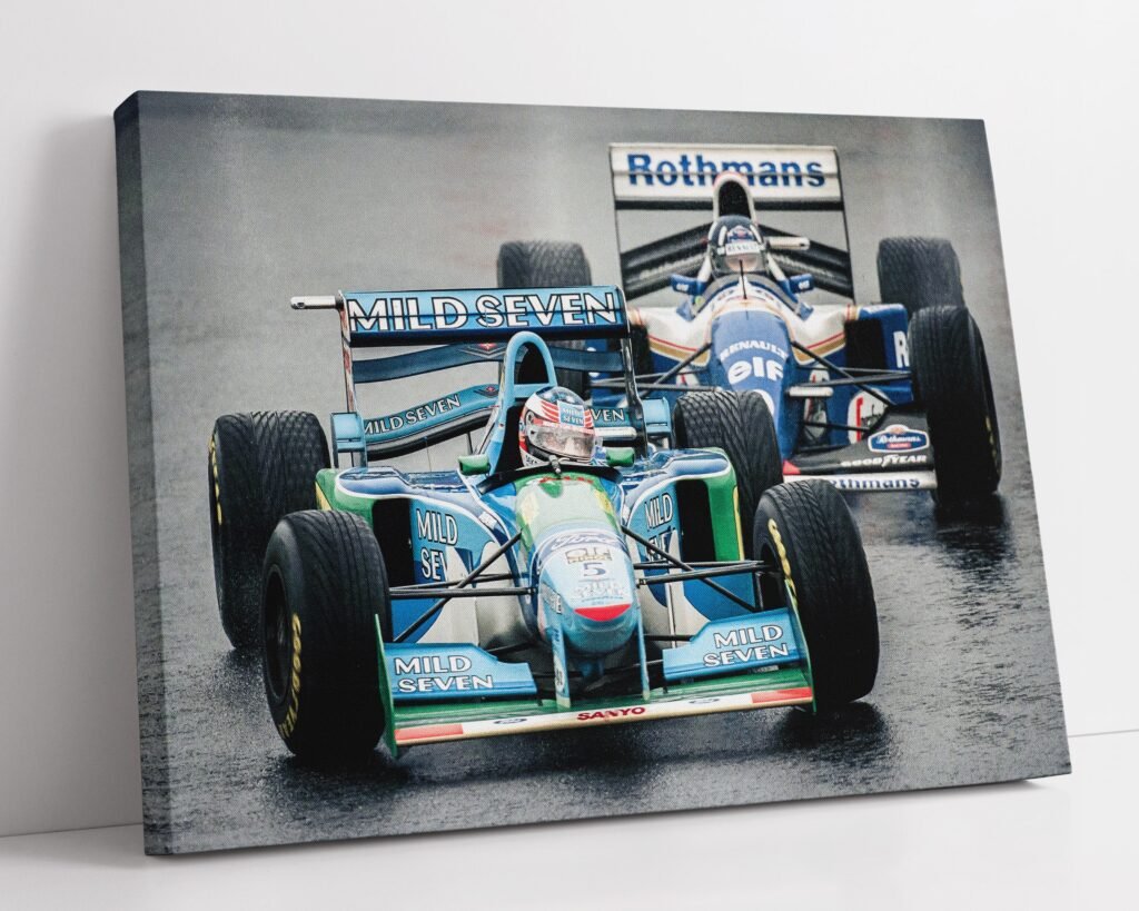 Michael Schumacher and Damon Hill Retro Formula 1 poster print or  Canvas Wall Art Decor - 1994 Benetton - Motorsport gift - Image 6