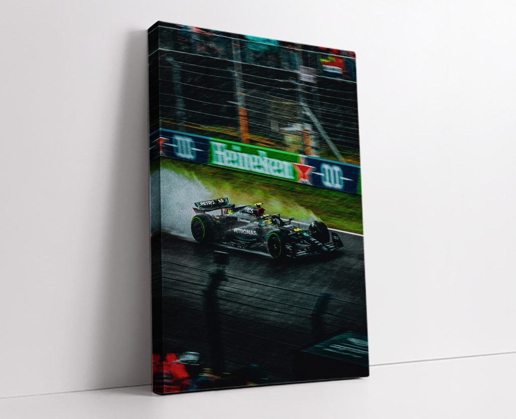 Lewis Hamilton Poster, Formula 1 canvas wall art, Mercedes on rain Sports poster - Image 3