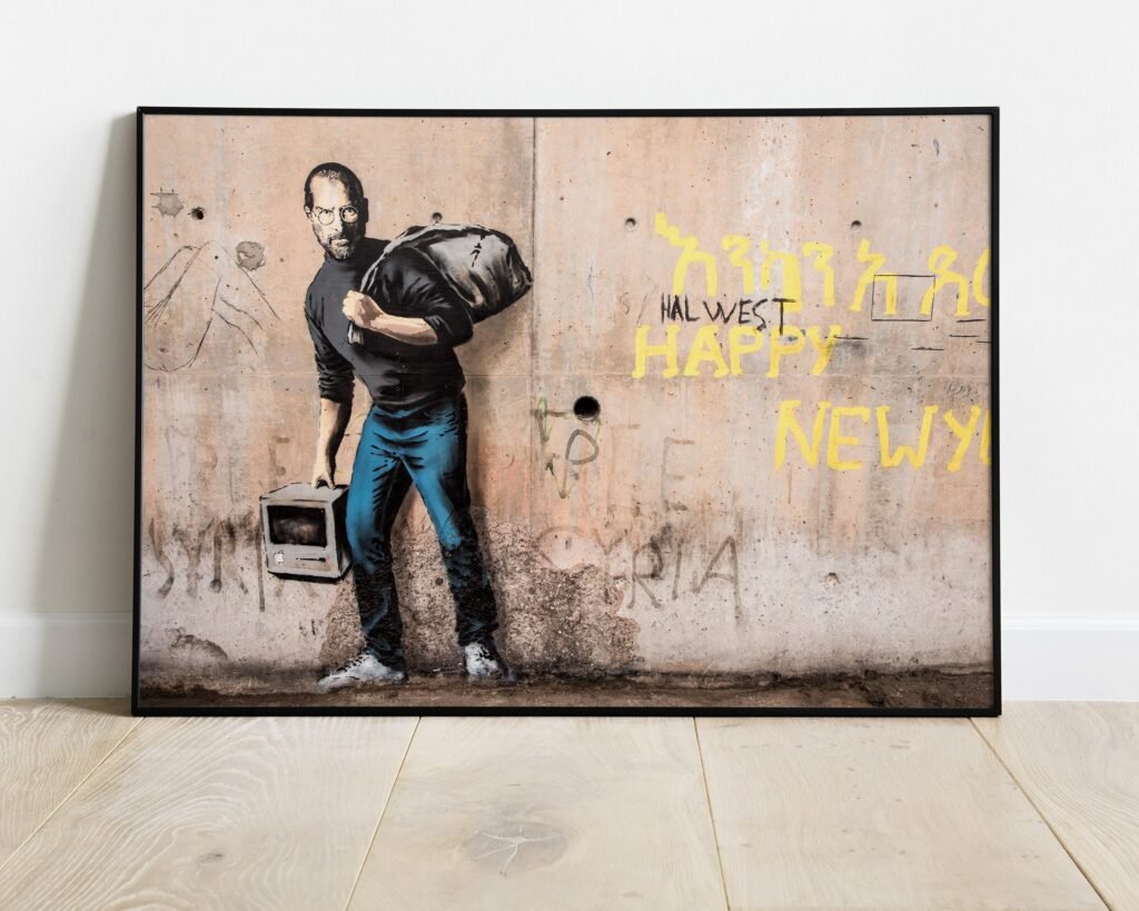Steve Jobs Banksy poster print, Banksy street Graffiti art, Think different Canvas Wall art print - Image 3