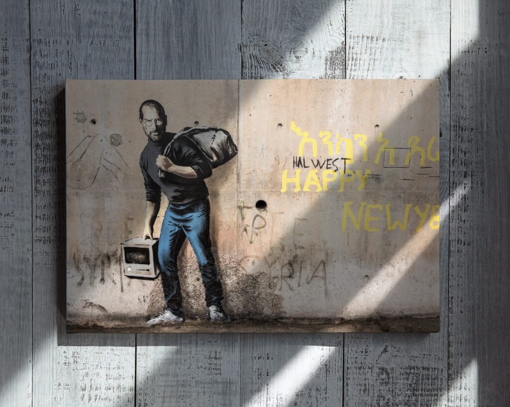 Steve Jobs Banksy poster print, Banksy street Graffiti art, Think different Canvas Wall art print - Image 4