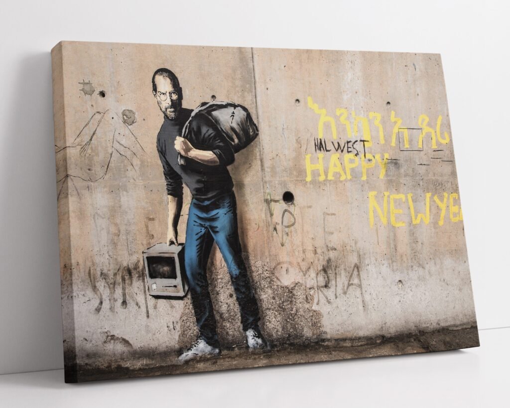 Steve Jobs Banksy poster print, Banksy street Graffiti art, Think different Canvas Wall art print - Image 6