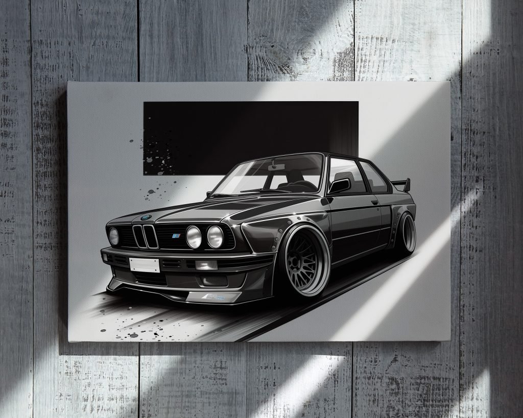 BMW e30 Canvas Wall Art print  - Auto Artwork for Living Room or Man Cave - E46 Racing Car Home Decor - Image 3