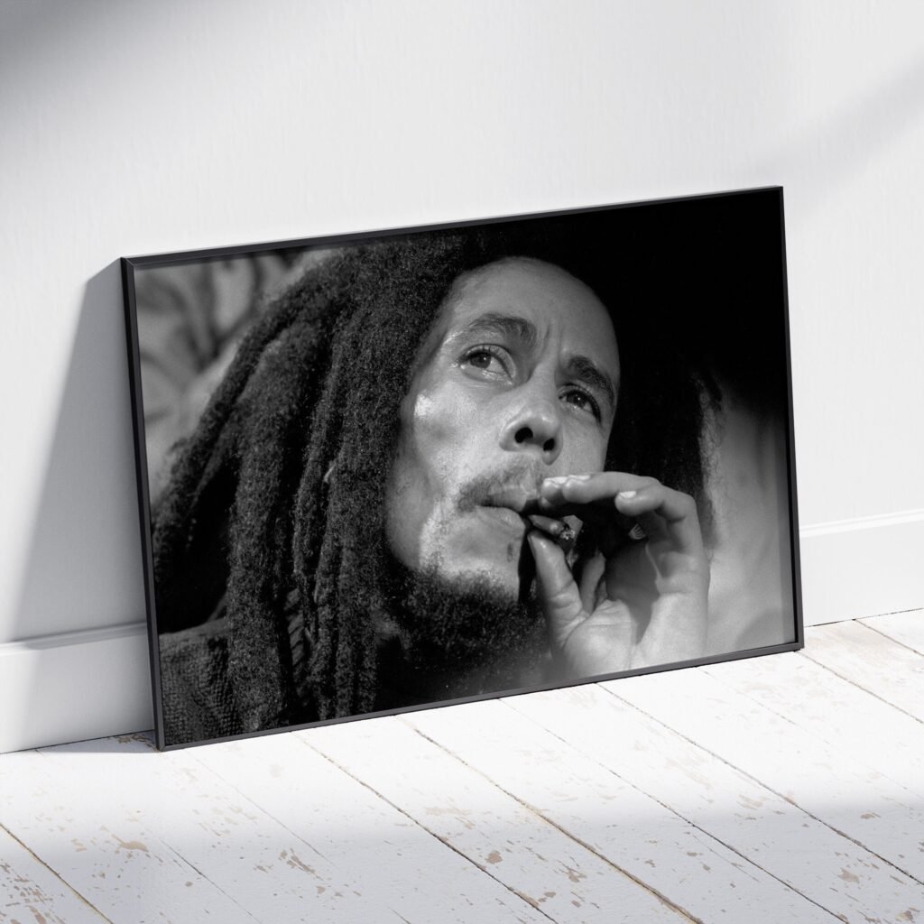 Bob Marley smoking Poster print, Reggae Music Vintage Canvas Wall Art, Black And White photo Canvas Wall art - Image 3