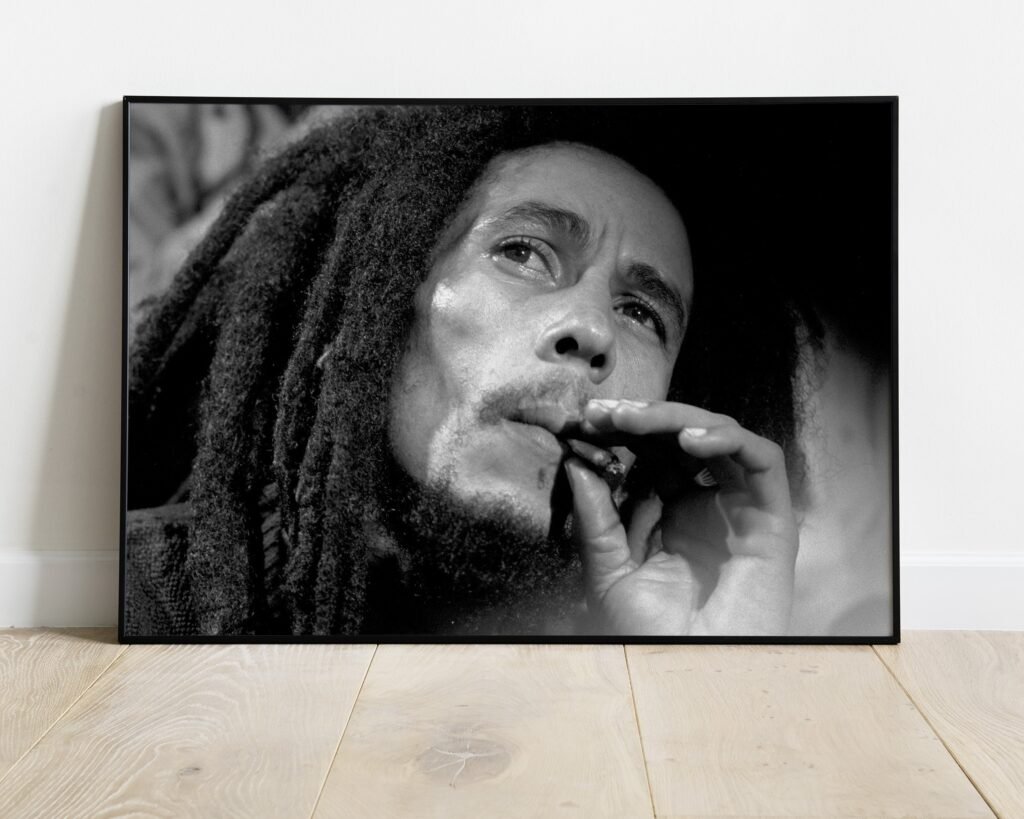 Bob Marley smoking Poster print, Reggae Music Vintage Canvas Wall Art, Black And White photo Canvas Wall art - Image 4