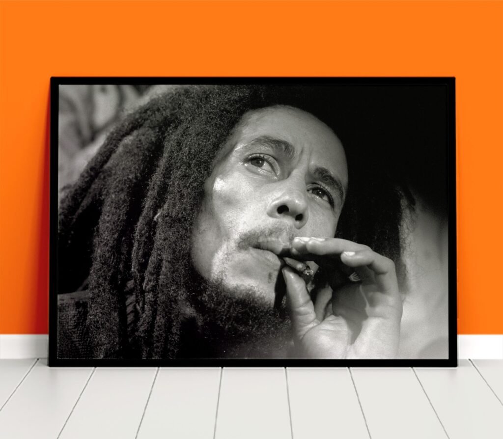 Bob Marley smoking Poster print, Reggae Music Vintage Canvas Wall Art, Black And White photo Canvas Wall art - Image 5