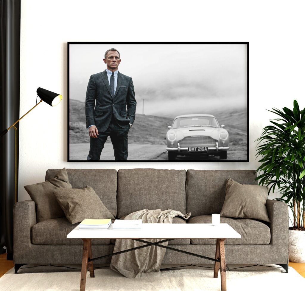 Daniel Craig Poster print, Vintage James Bond Movie Canvas Wall Art, Black And White photo - Image 3