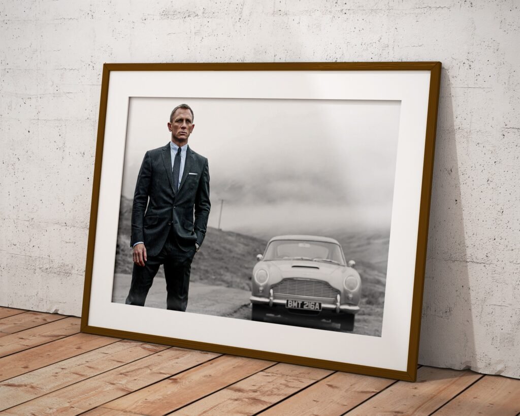 Daniel Craig Poster print, Vintage James Bond Movie Canvas Wall Art, Black And White photo - Image 5