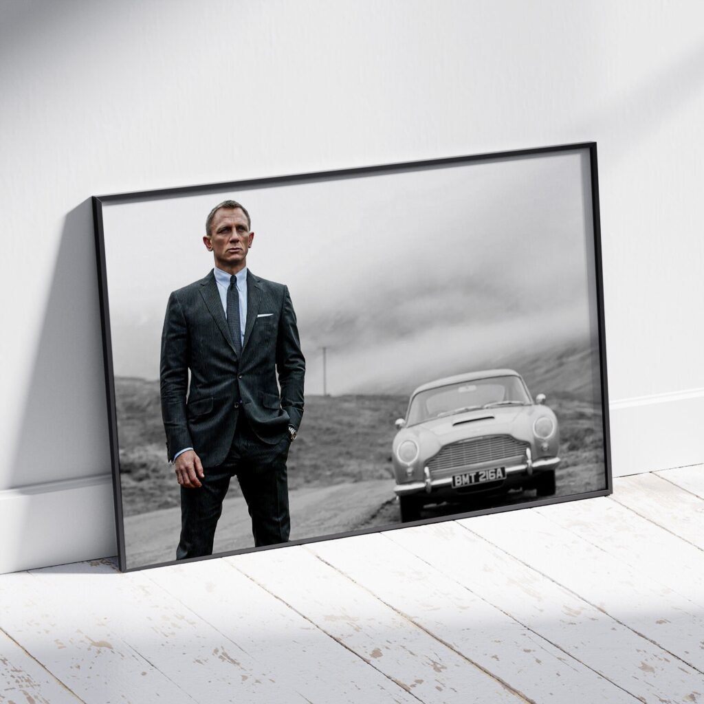 Daniel Craig Poster print, Vintage James Bond Movie Canvas Wall Art, Black And White photo - Image 6