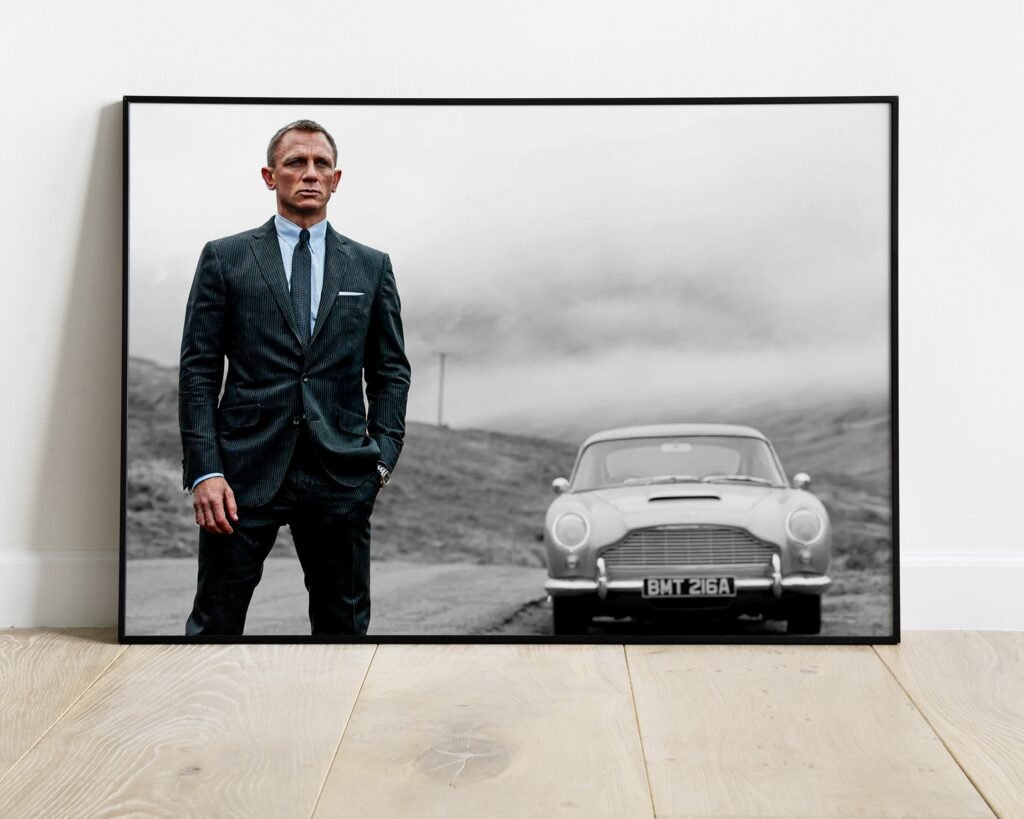 Daniel Craig Poster print, Vintage James Bond Movie Canvas Wall Art, Black And White photo - Image 7