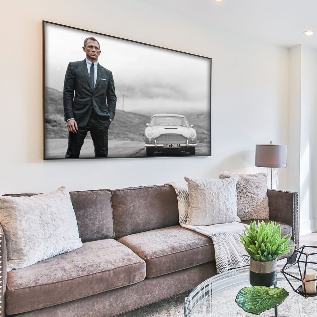 Daniel Craig Poster print, Vintage James Bond Movie Canvas Wall Art, Black And White photo - Image 8