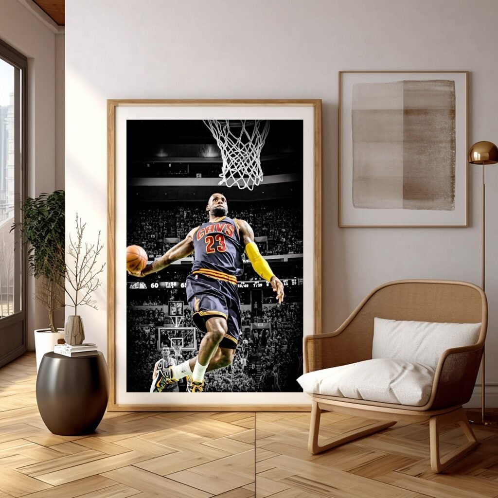 Lebron James Dunk poster, NBA basketball poster print, Cleveland Cavaliers Canvas wall art, iconic sports poster - Image 4