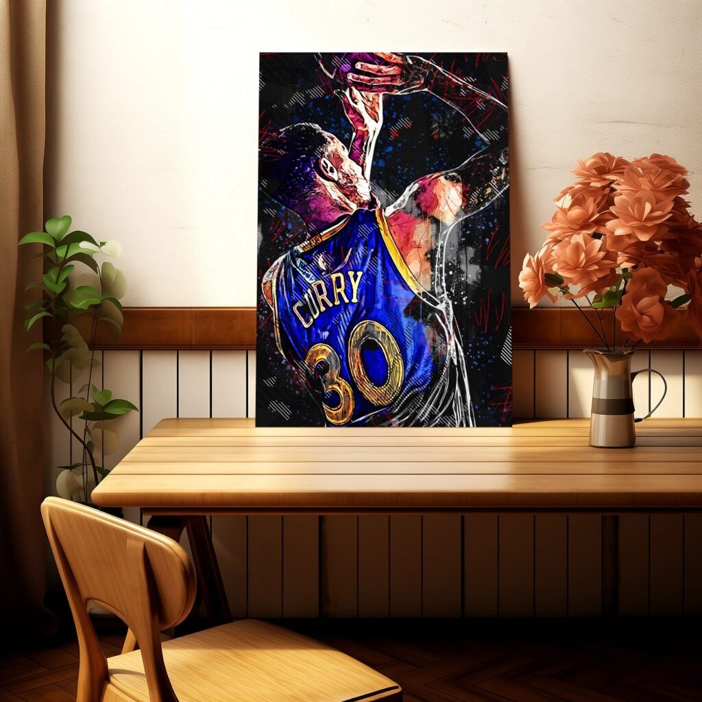 Steph Curry poster print, Golden State Warriors NBA Basketball canvas wall art, iconic sports poster - Image 6