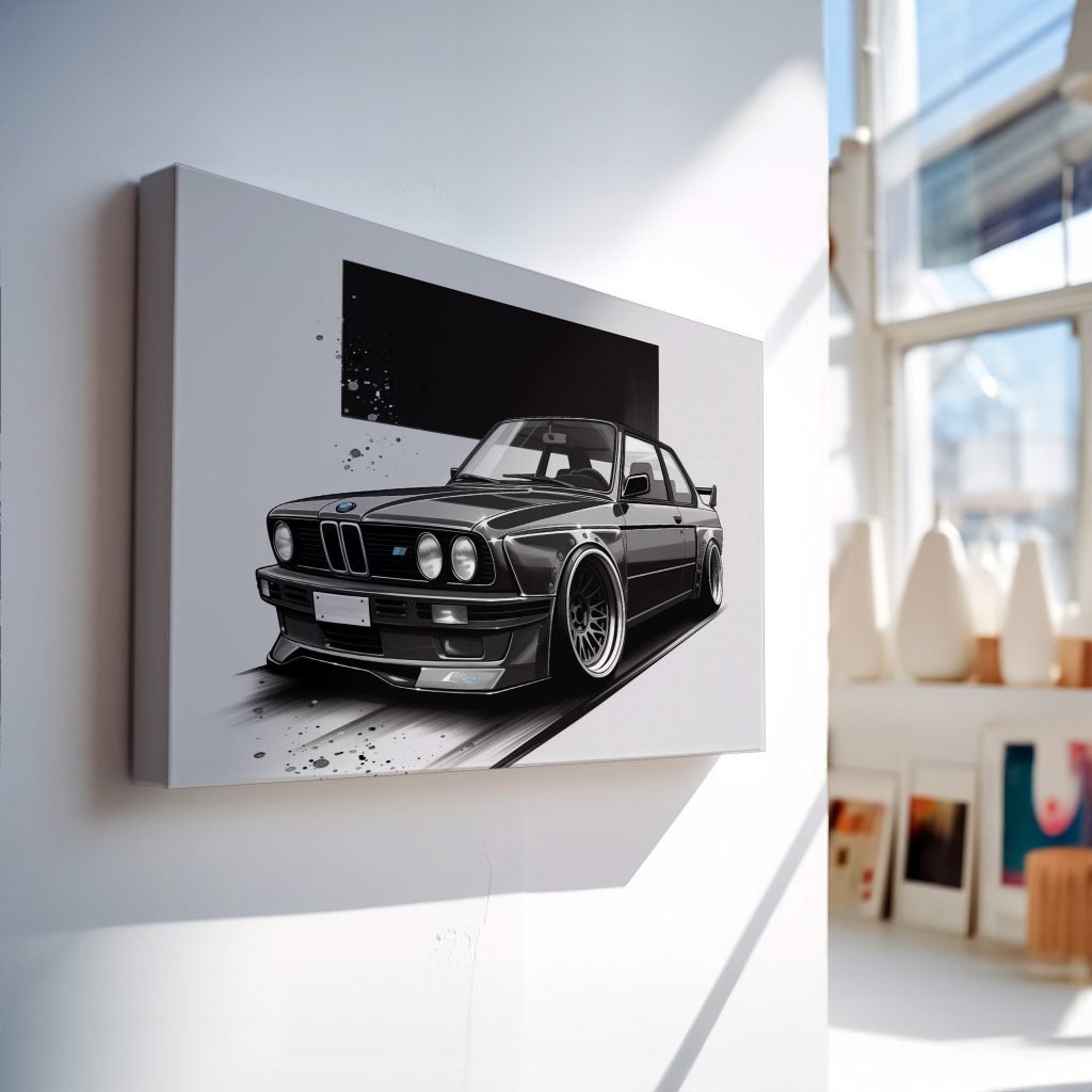 BMW e30 Canvas Wall Art print  - Auto Artwork for Living Room or Man Cave - E46 Racing Car Home Decor - Image 4