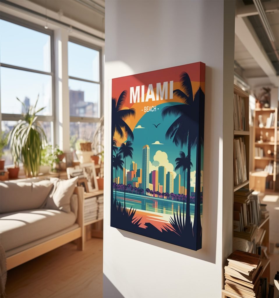 Miami Beach Canvas Wall Art print  - USA Florida State Travel Artwork - Home Decor for Living Room - Image 3