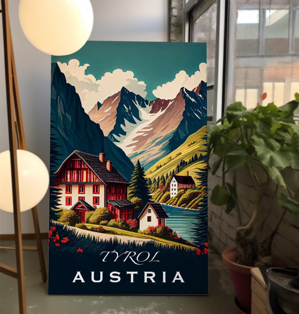 Vintage Tyrol Alps Canvas Wall Art print - Austria Nature Travel Canvas Artwork for Living Room - Image 6