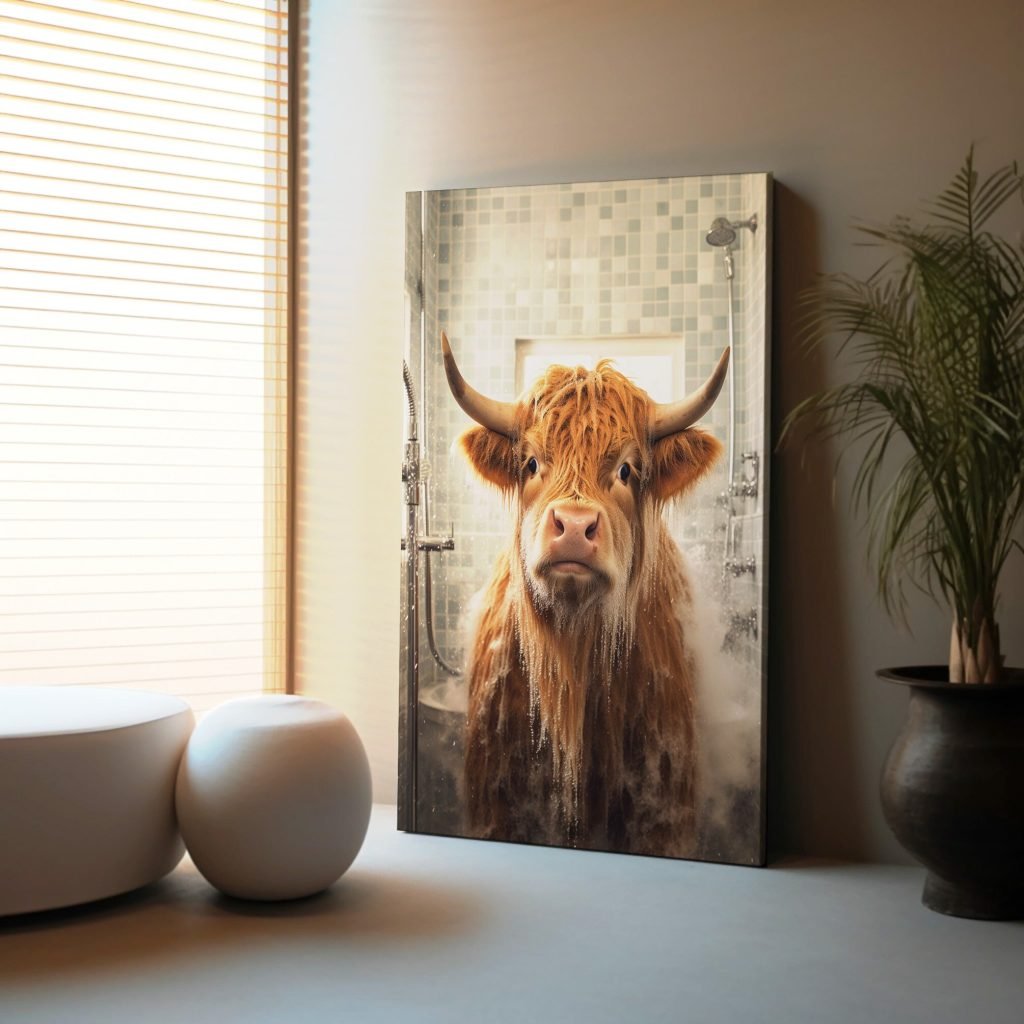 Highland Cow Canvas Wall Art print  - Living Room Decor - Rustic Highland Cow Stretched Canvas Artwork - Image 4