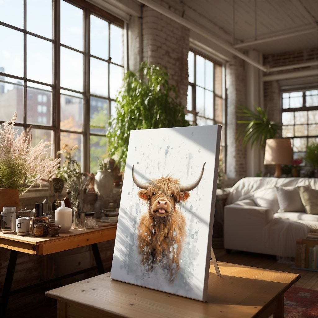 Highland Cow in Shower Canvas Wall Art print, Bathroom Home Decor, Stretched Canvas - Image 4