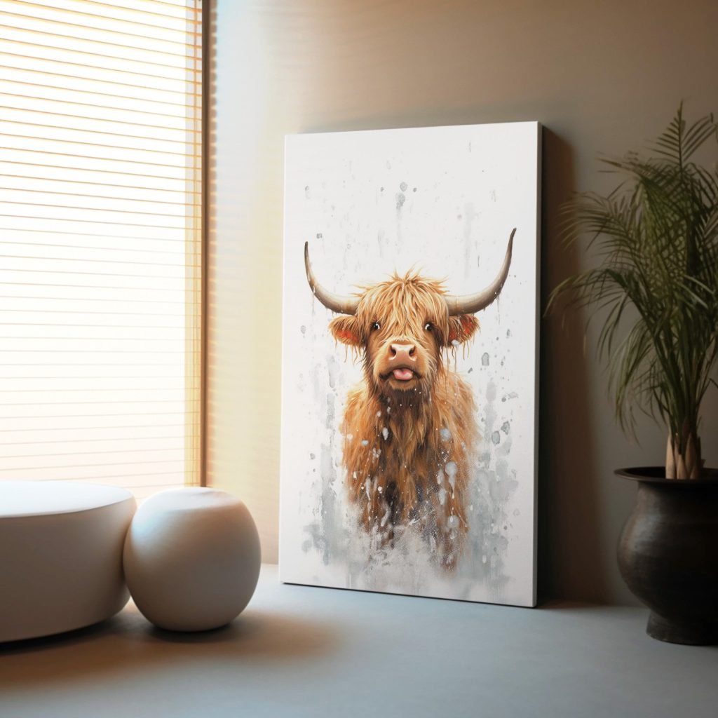 Highland Cow in Shower Canvas Wall Art print, Bathroom Home Decor, Stretched Canvas - Image 5