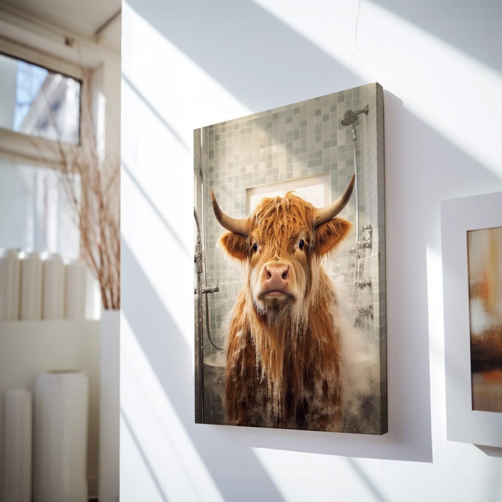 Highland Cow Canvas Wall Art print  - Living Room Decor - Rustic Highland Cow Stretched Canvas Artwork - Image 6