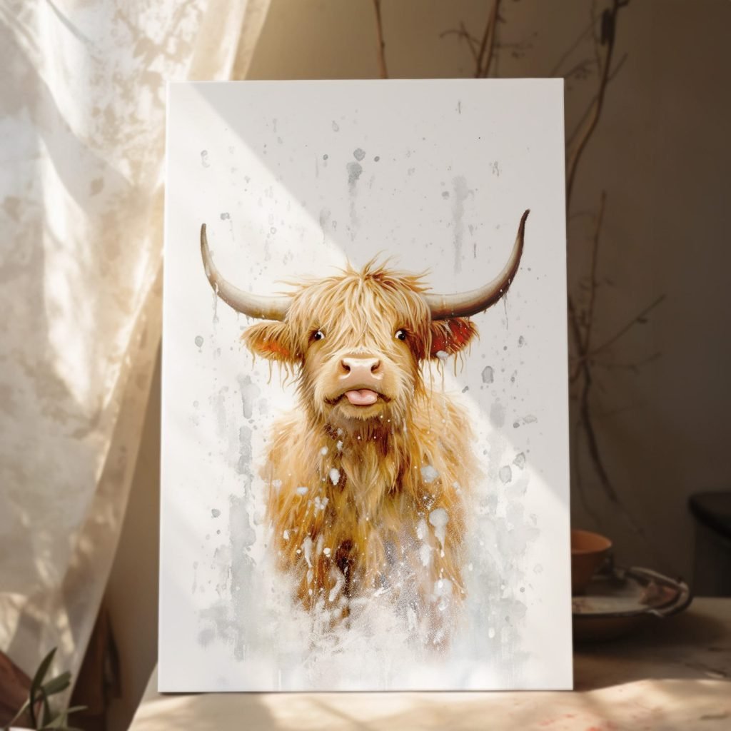 Highland Cow in Shower Canvas Wall Art print, Bathroom Home Decor, Stretched Canvas - Image 6