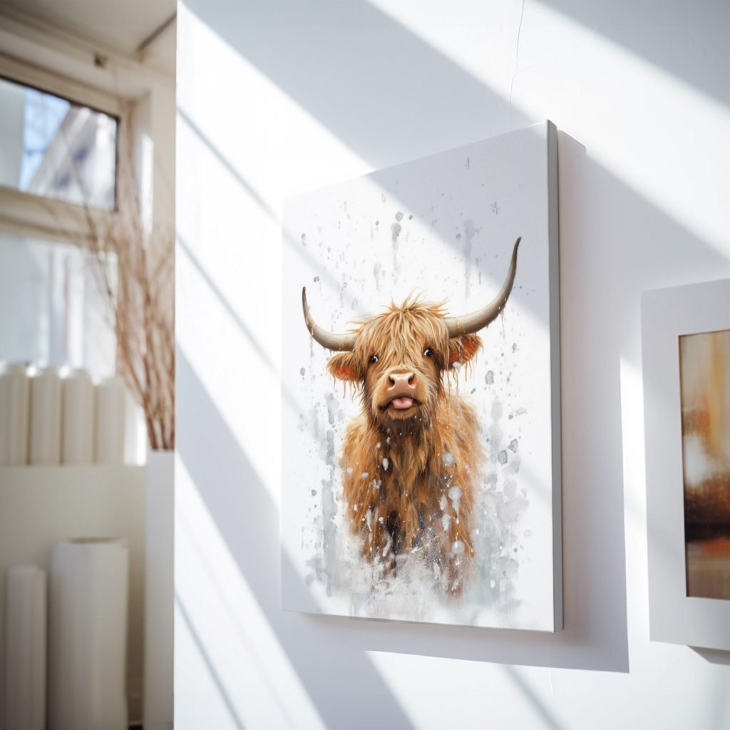 Highland Cow in Shower Canvas Wall Art print, Bathroom Home Decor, Stretched Canvas - Image 7
