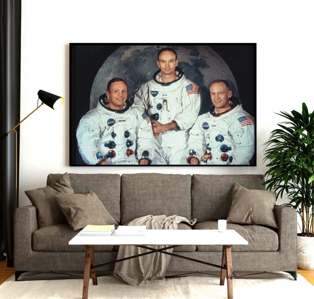 Neil Armstrong, Edwin Aldrin, Michael Collins Apollo 11 moon mission poster print, Apollo 11 Moon landing Canvas Wall art print - Image 4