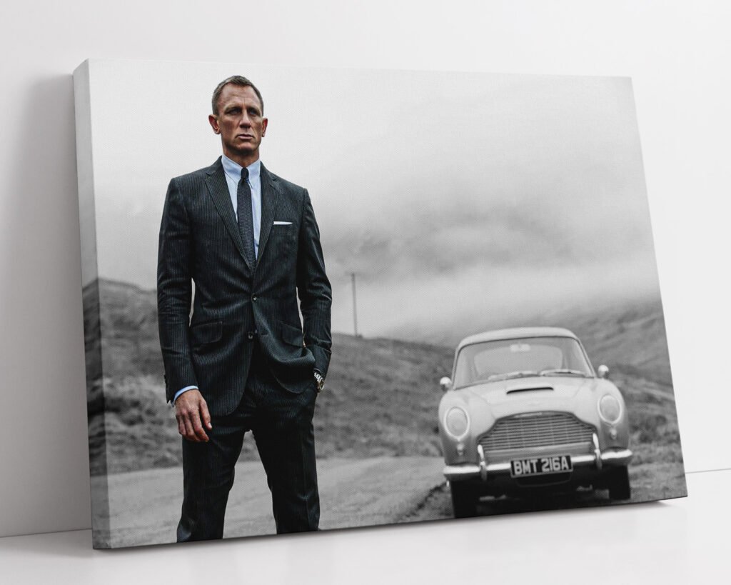 Daniel Craig Poster print, Vintage James Bond Movie Canvas Wall Art, Black And White photo - Image 4