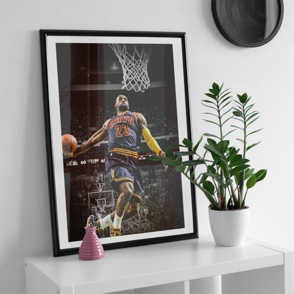 Lebron James Dunk poster, NBA basketball poster print, Cleveland Cavaliers Canvas wall art, iconic sports poster - Image 5