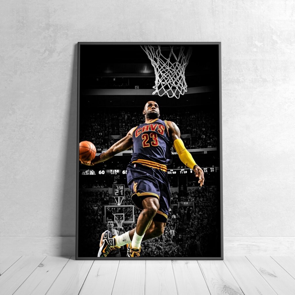 Lebron James Dunk poster, NBA basketball poster print, Cleveland Cavaliers Canvas wall art, iconic sports poster - Image 7